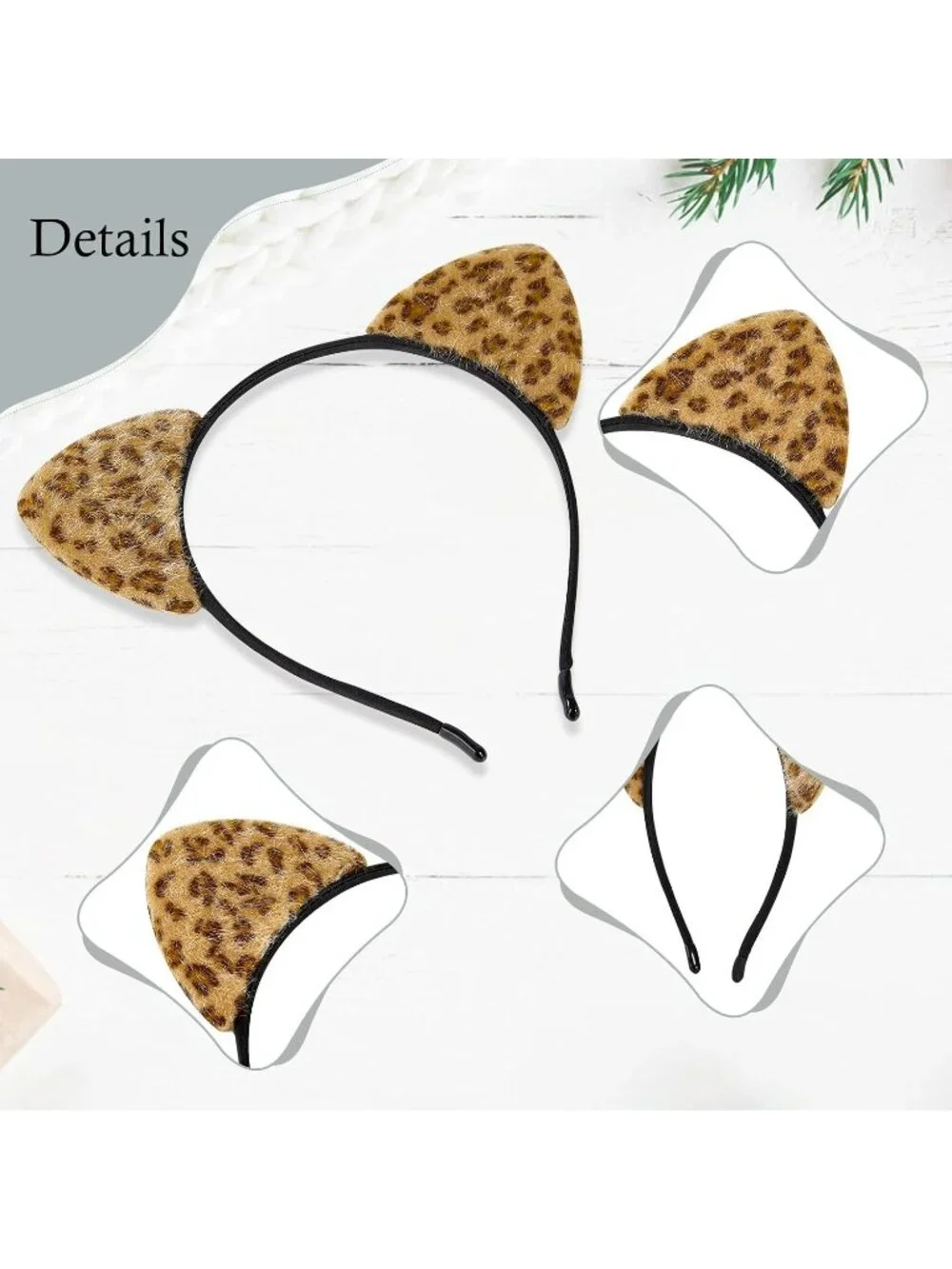 Women Leopard Ears Sequin Handmade Mickey Mouse Headband 2 Pieces